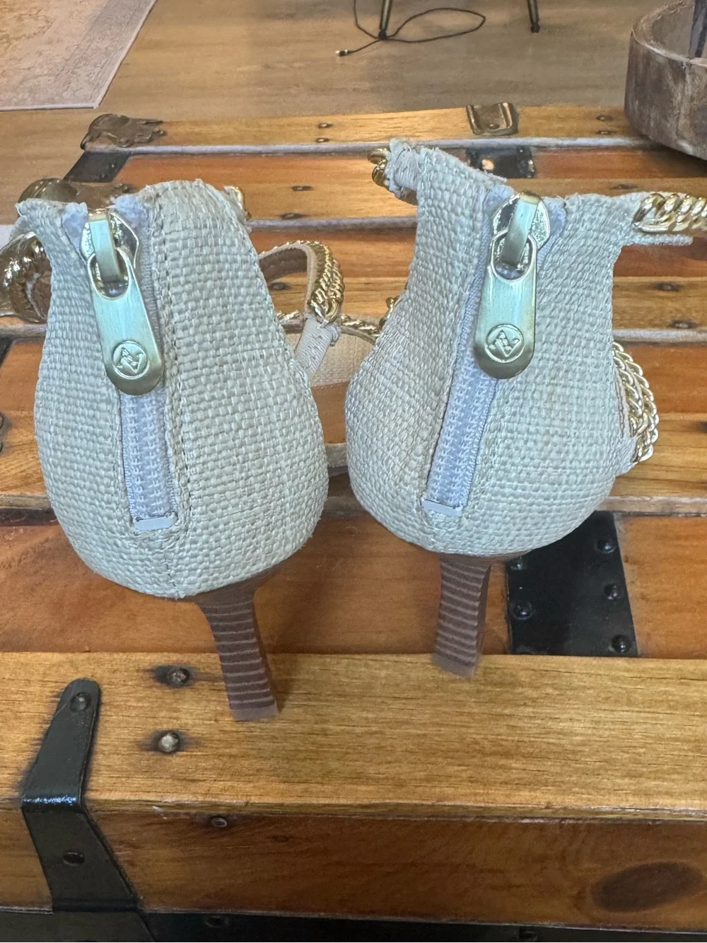 Adrienne Vittadini Geoff iStrappy Heels with Gold Chain Detail